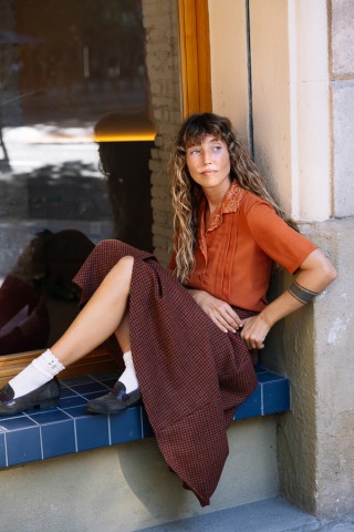 Camisa vintage naranja con bordado cuello- Ropa mujer SusiSweetdress