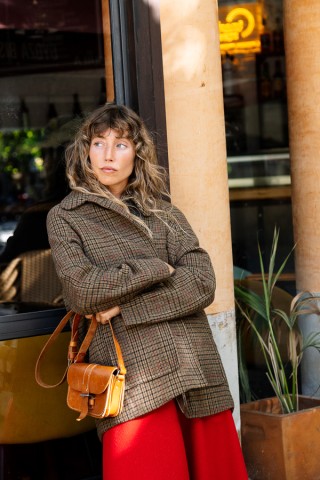 Abrigo corto en cuadros en tonos marrones-Ropa mujer SusiSweetdress