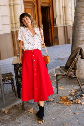 Falda larga roja con botones- Ropa mujer SusiSweetdress