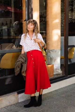 Falda larga roja con botones- Ropa mujer SusiSweetdress
