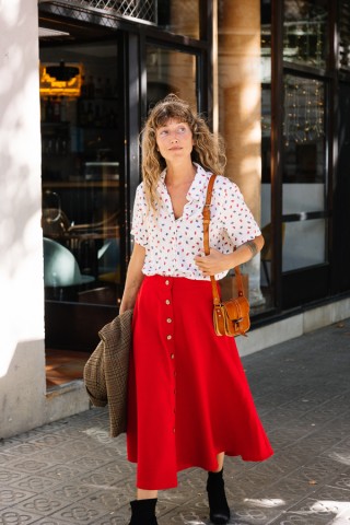 Falda larga roja con botones- Ropa mujer SusiSweetdress