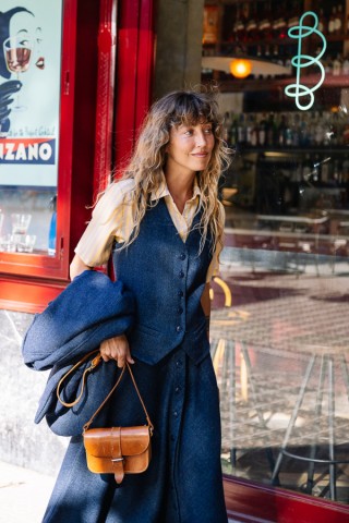 Falda larga espiga azul con botones- Ropa mujer SusiSweetdress