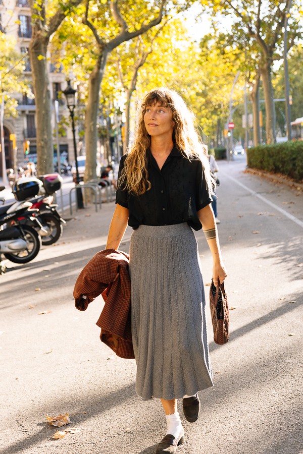 Falda maxi larga gris de punto- Ropa mujer SusiSweetdress