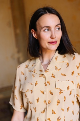 Camisa vintage amarilla pastel con ramitos marrones- Ropa mujer SusiSweetdress