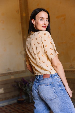 Camisa vintage amarilla pastel con ramitos marrones- Ropa mujer SusiSweetdress