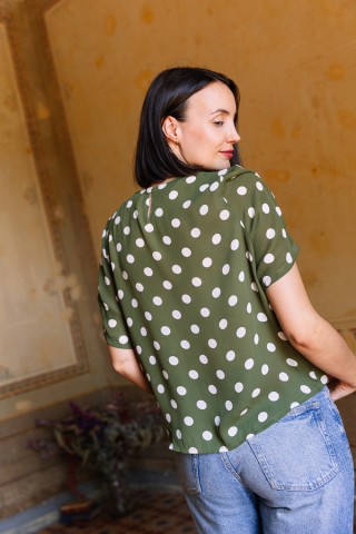 Camisa vintage kaki con topos blancos- Ropa mujer SusiSweetdress