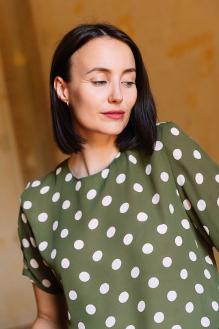 Camisa vintage kaki con topos blancos- Ropa mujer SusiSweetdress