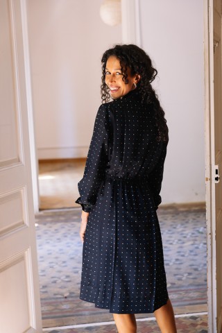 Vestido vintage azul marino con topitos - Ropa mujer vintage SusiSweetdress