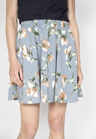 Falda mini gris con flor beis
