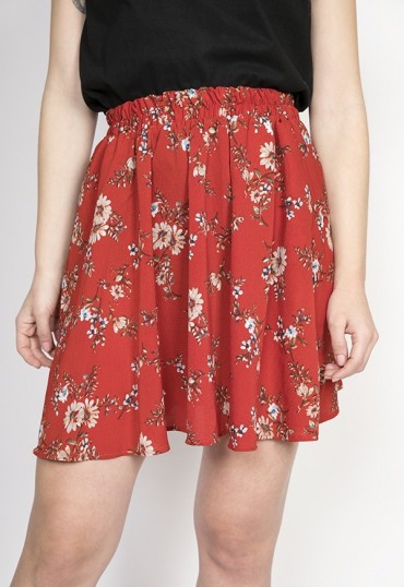 Falda mini roja flores