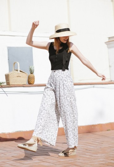 Pantalón palazzo blanco con flores - Ropa SusiSweetdress