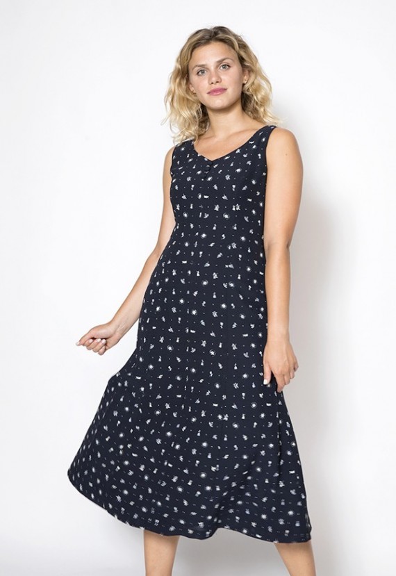 Vestido vintage azul marino con estampado blanco - Ropa mujer vintage  SusiSweetdress